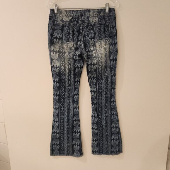 Hot Kiss Nina Flare Jeans Boho Hippie Mantra Disco Elephant Print Stretch Sz 7 - Picture 6 of 16